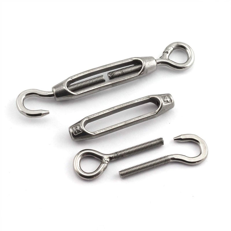 JCBIZ 4pcs M4 Turnbuckle Screw Hook to Eye Strainer Fence CO Open Body Draw-in Bolt 304 Stainless Steel Adjustable Wire Rope Tensioner - Image 2