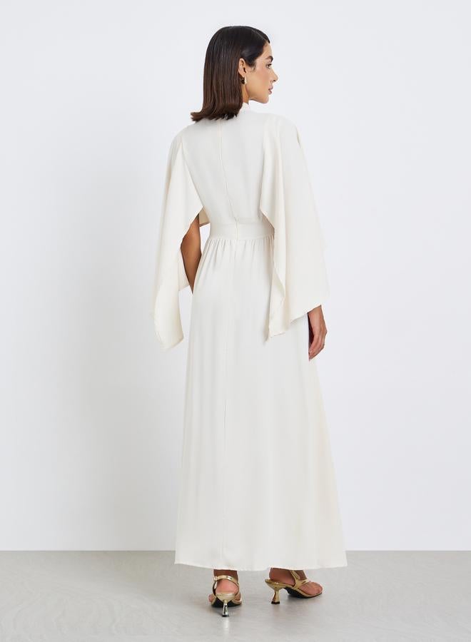 Styli Solid Irregular Sleeve Holiday Party Maxi Dress - Image 5