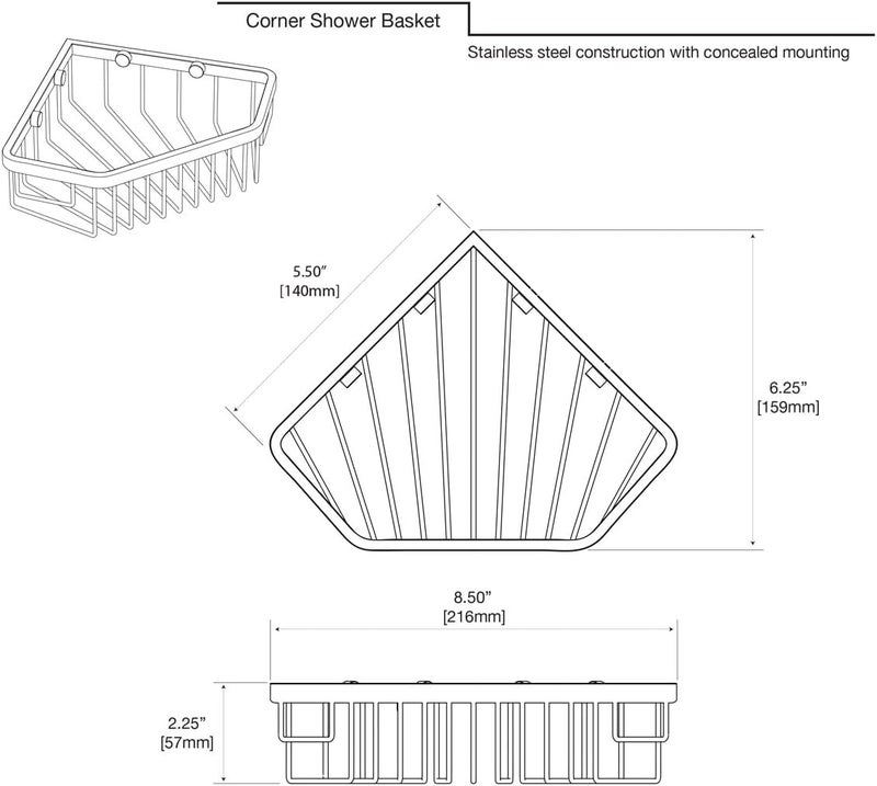 Gatco 1499 8-1/2-Inch Shower or Tub Corner Basket, Chrome