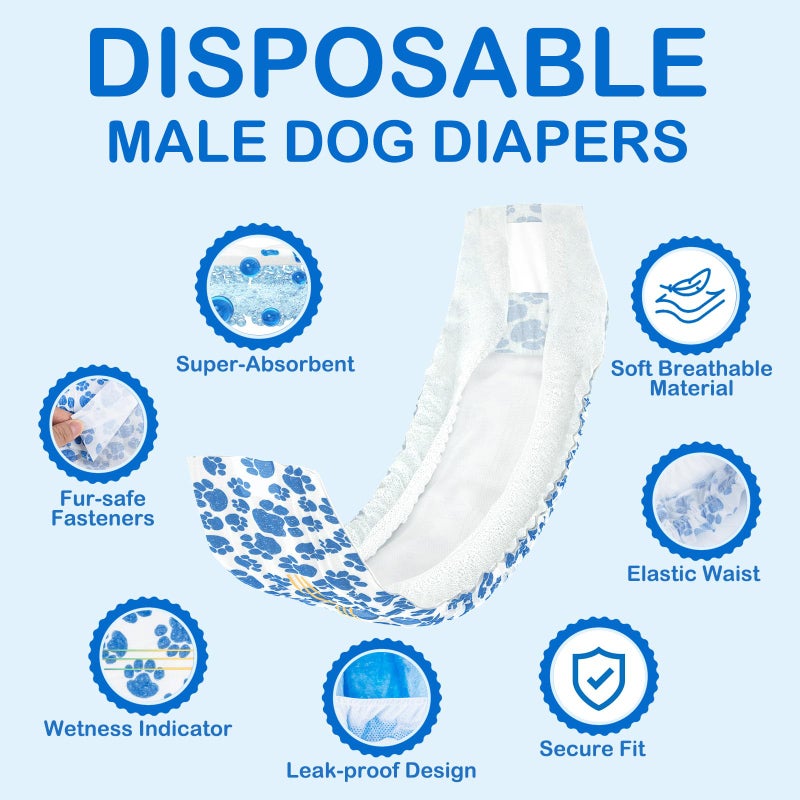 Dono Dog Diapers Male, Disposable Male Dog Wraps 60ct, Ultra Absorbent Doggie Diapers, Rapid-Dry Leak-Proof Puppy Diapers, Wetness Indicator Excitable Urination Incontinence, XSmall - Image 3