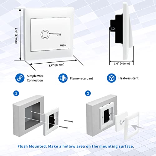 TOPENS TC147 Wall Push Button Flush Mounted Not Waterproof Wired Release Switch for Automatic Gate Opener, Door Access Control System, Momentary Contact Switch Gate Operator Accessory - Image 5