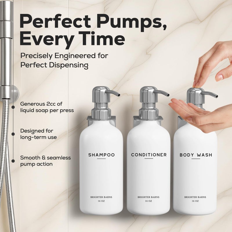 Brighter Barns Luxury Shampoo and Conditioner Dispenser Set Wall Mounted by Brighter Barns - Refillable Shampoo Dispenser for Shower Wall - Shower Bottles 3 Chamber No Drill for Guest Bathroom, Airbnb, Hotel (White) - Image 4