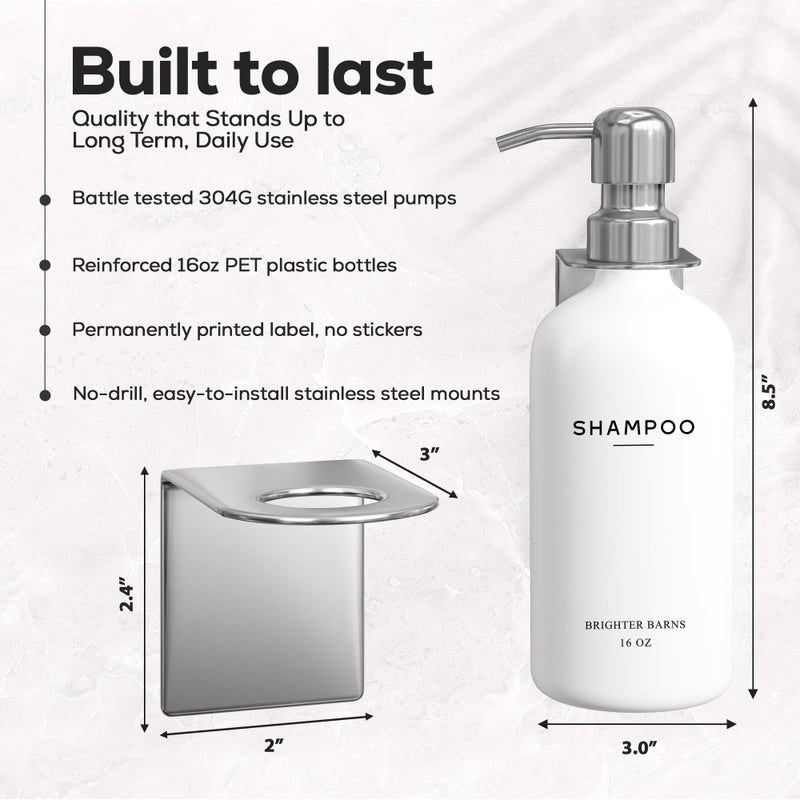 Brighter Barns Luxury Shampoo and Conditioner Dispenser Set Wall Mounted by Brighter Barns - Refillable Shampoo Dispenser for Shower Wall - Shower Bottles 3 Chamber No Drill for Guest Bathroom, Airbnb, Hotel (White) - Image 3