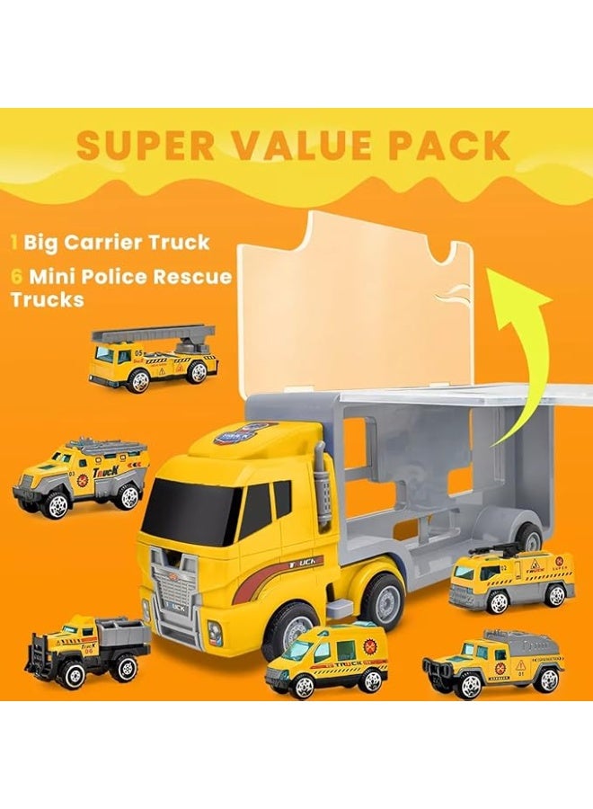 7 in 1 Engineering Transport Truck Toy With 6 Die-Cast Toy Mini Cars, Birthday Gifts For Kids - Image 5