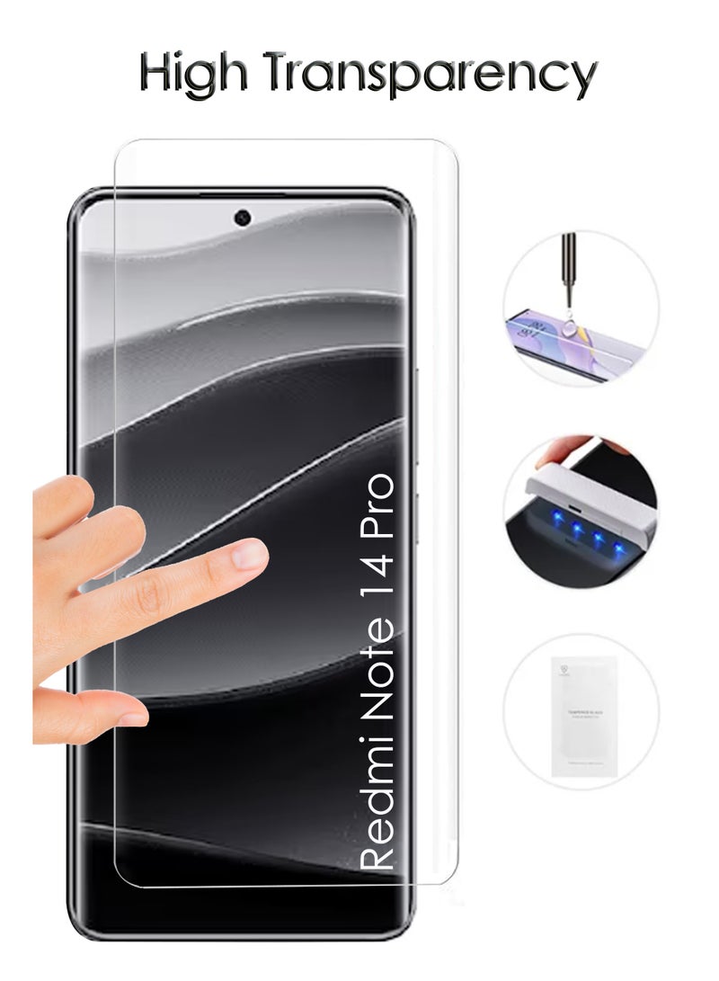 NAFCO Xiaomi Redmi Note 14 Pro 5G - UV Advanced Premium Tempered Glass Screen Protector Guard , Full Adhesive UV Curved Case Friendly HD Clarity With Installation Kit - Image 2