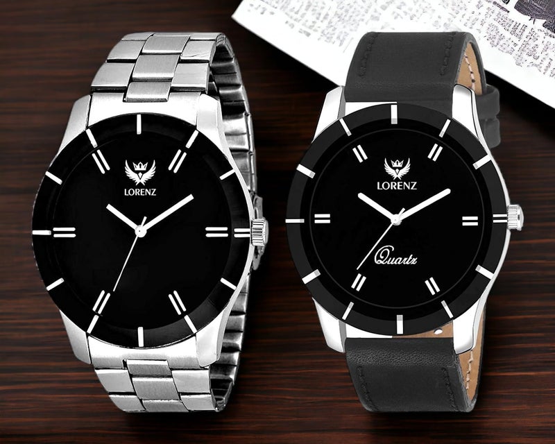 LORENZ Stainless Steel Combo Of 2 Black Dial Men's Analog Watches- Mk-6609A - Image 2