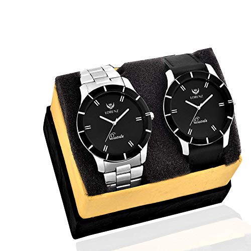LORENZ Stainless Steel Combo Of 2 Black Dial Men's Analog Watches- Mk-6609A - Image 1