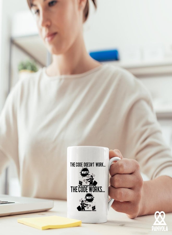 Panvola Code Works Why Funny Programmer Gifts Coffee Mug Humor Gift Idea For Computer Programmers Coders Computer Engineer 11oz Novelty White Coffee Cup - Image 4