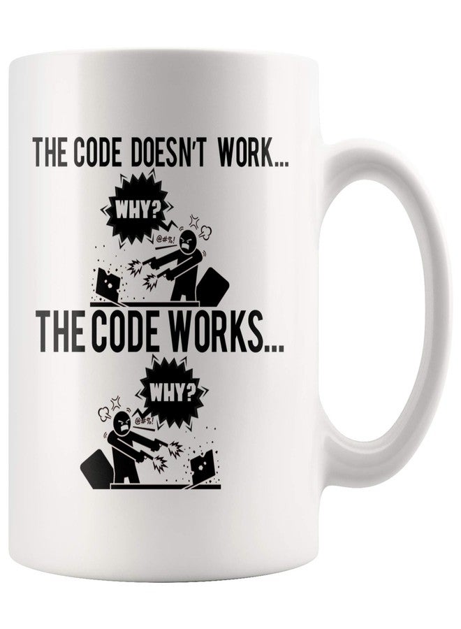 Panvola Code Works Why Funny Programmer Gifts Coffee Mug Humor Gift Idea For Computer Programmers Coders Computer Engineer 11oz Novelty White Coffee Cup - Image 1