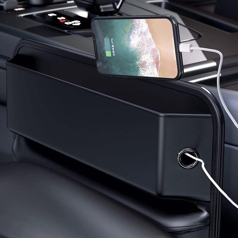 Car Seat Gap Filler, Leather Car Box Organizers and Storage Front Seats Interior Automotive Essentials, Car Accessories for Phones, Glasses, Keys, Cards, Black, 1 Pcs - Image 4