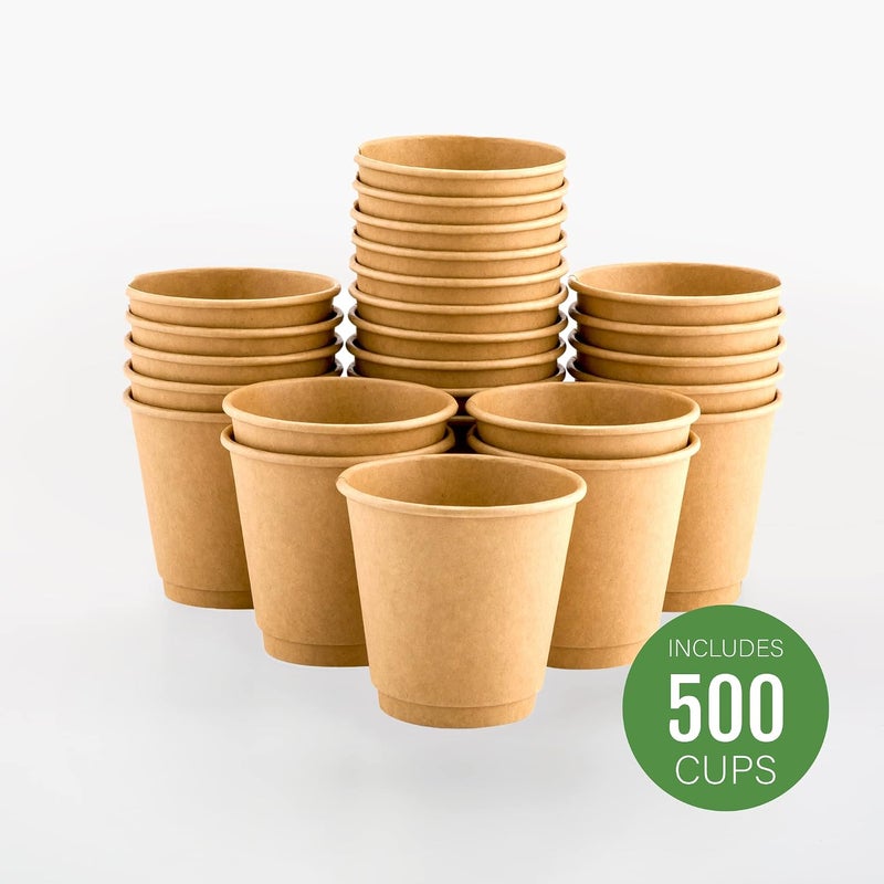 Restaurantware 500-CT Disposable Kraft 8-oz Hot Beverage Cups with Double Wall Design: No Need for Sleeves - Perfect for Cafes - Eco Friendly Recyclable Paper - Insulated - Wholesale Takeout Coffee Cup - Image 2