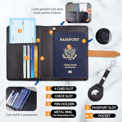 Deziliao Passport wallets, Mulit-purpose RFID Blocking Passport Holder AirTag Wallet, Travel Wallet（Black） - Image 3