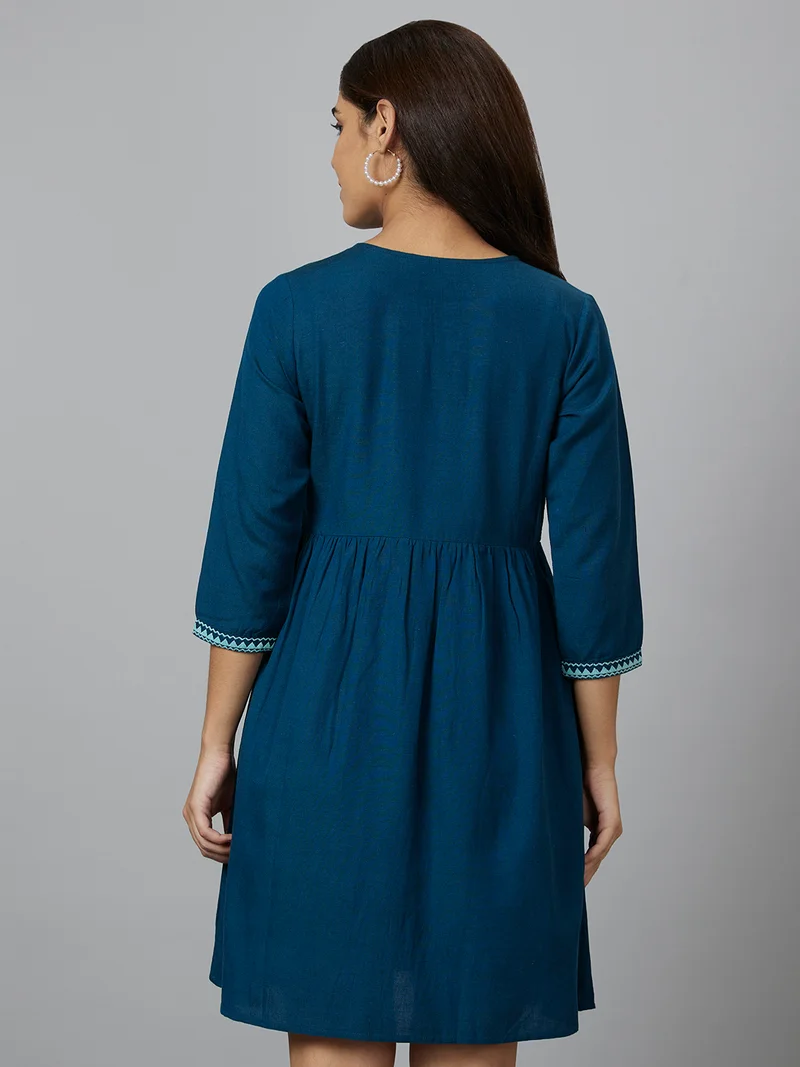 globus Women Ethnic Motifs Tie-Up Neck Fit & Flare Ethnic Dress