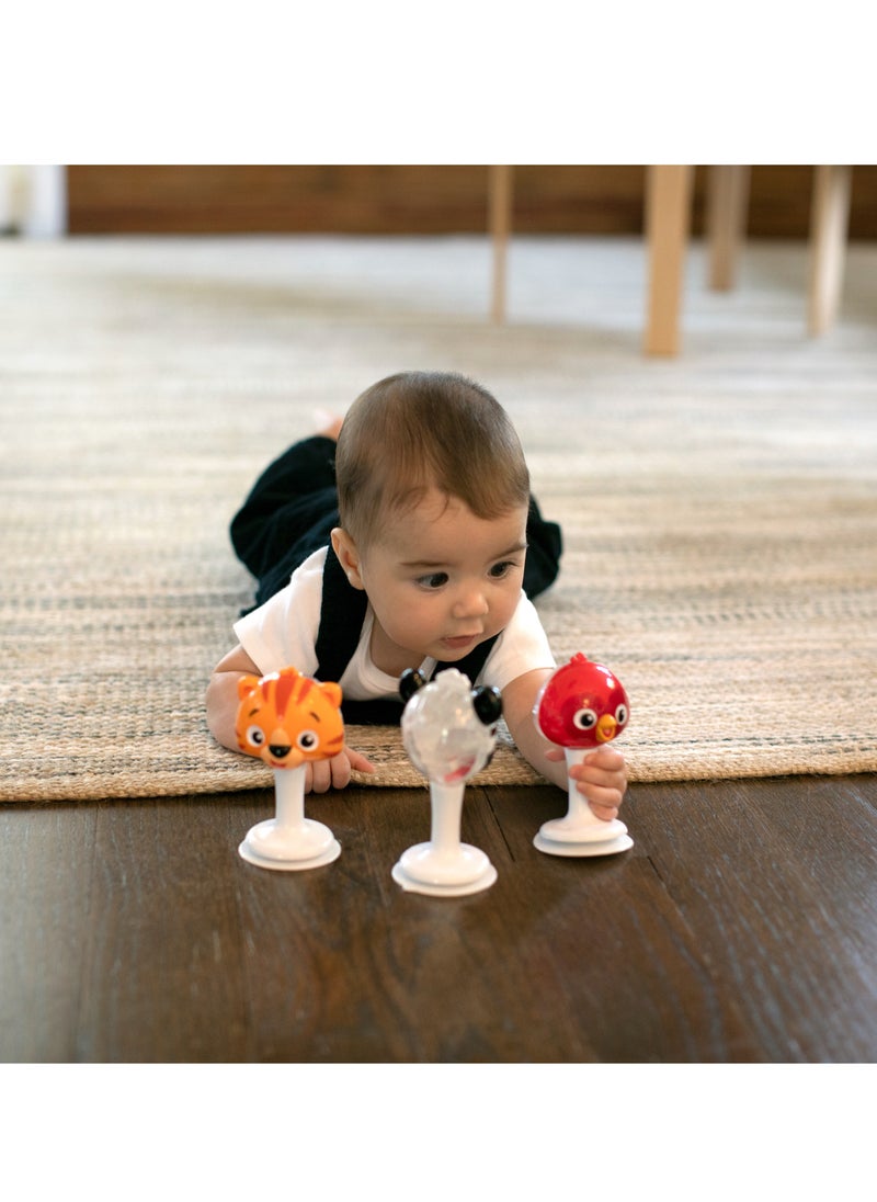 Rattle & Jingle Trio Take-Along Toy Rattle Set, Shake, Rattle & Won't Roll Away, Suction Cup Feet, Ages 3 Months+