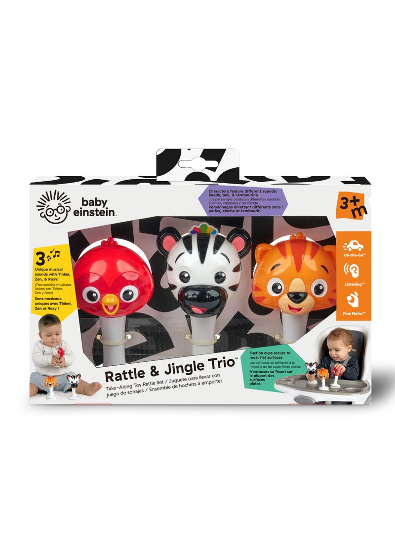 Rattle & Jingle Trio Take-Along Toy Rattle Set, Shake, Rattle & Won't Roll Away, Suction Cup Feet, Ages 3 Months+