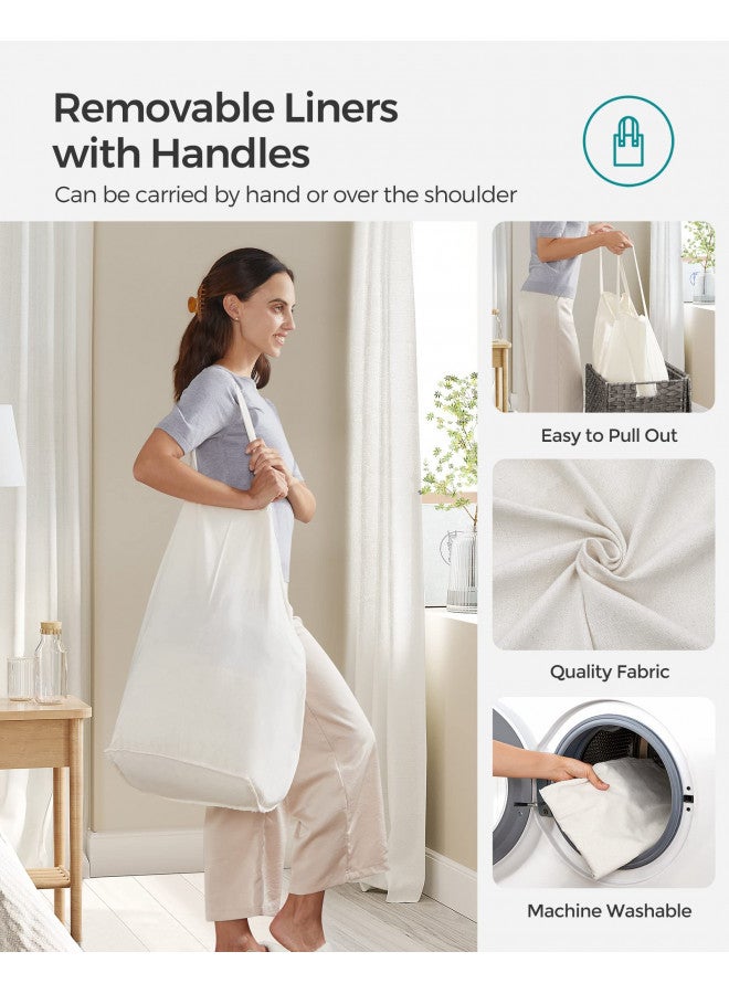 SONGMICS SONGMICS Laundry Hamper with Lid, 110L Clothes Hamper with 2 Removable Liner Bags & 6 Mesh Bags, Wicker Laundry Basket, Double Laundry Hamper for Bathroom, 13 x 22.4 x 23.6 Inches, Gray ULCB52WG  - Image 4