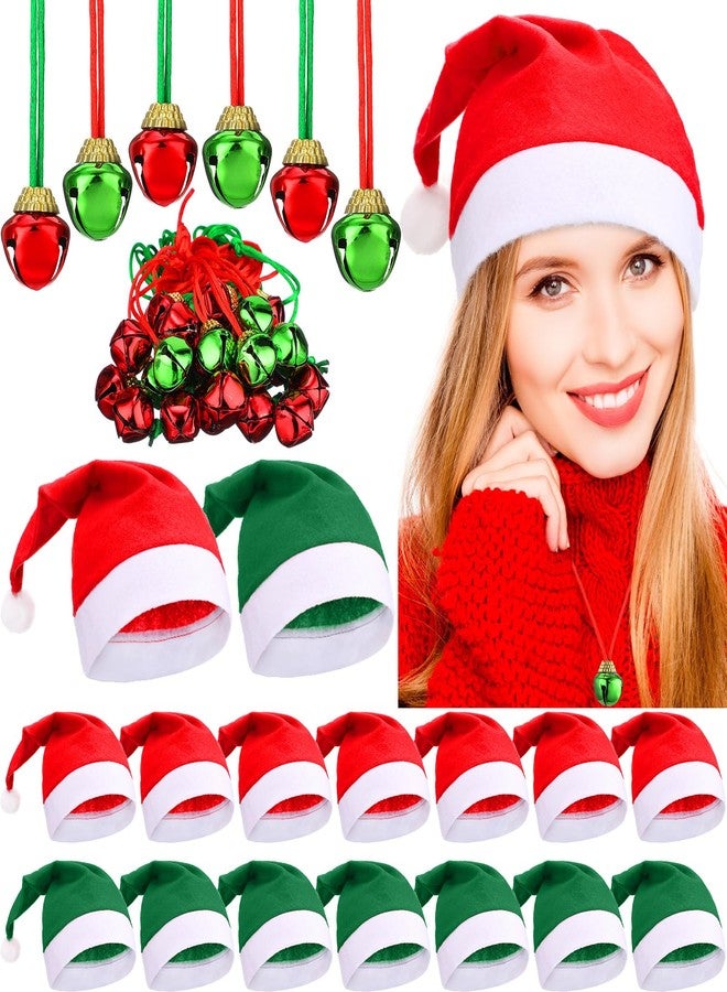 فيسينبال مجموعة فيسينبال المكونة من 24 قطعة من قبعات سانتا مع 24 قطعة من قلادات أجراس عيد الميلاد، قبعة وقلادة لمستلزمات حفلات عيد الميلاد (ألوان زاهية) - Image 1