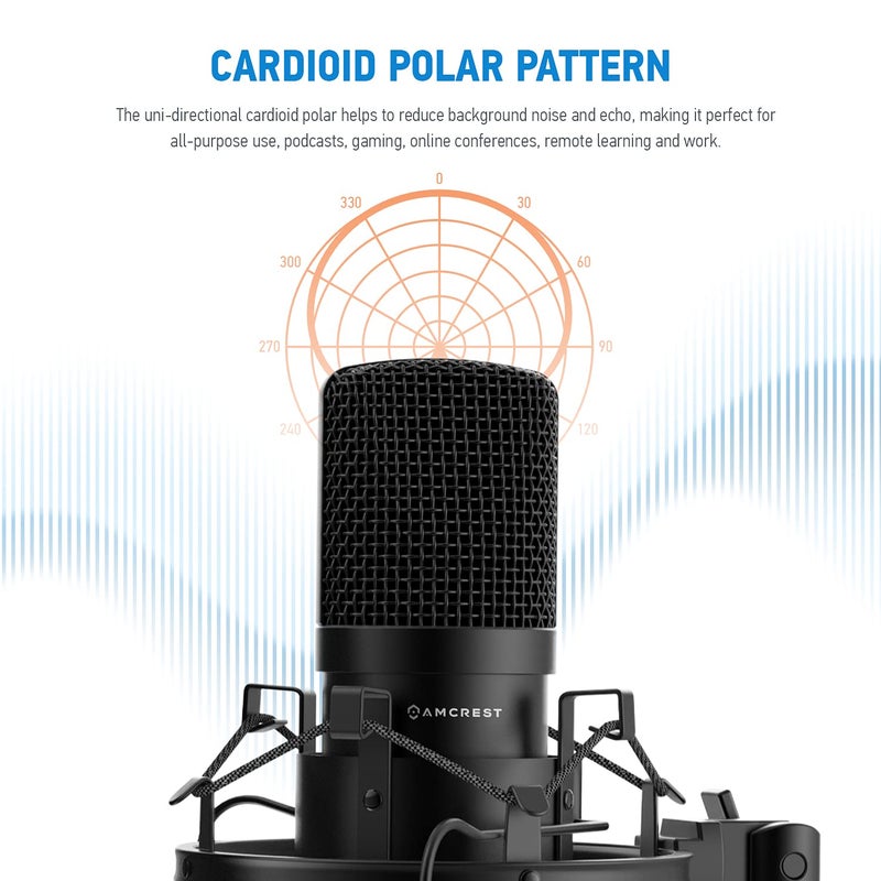 Amcrest USB Microphone for Voice Recordings, Podcasts, Gaming, Online Conferences, Live Streaming, Cardioid Microphone with Boom Arm, Pop-Filter, Shock Mount, AM430-BPS - Image 4