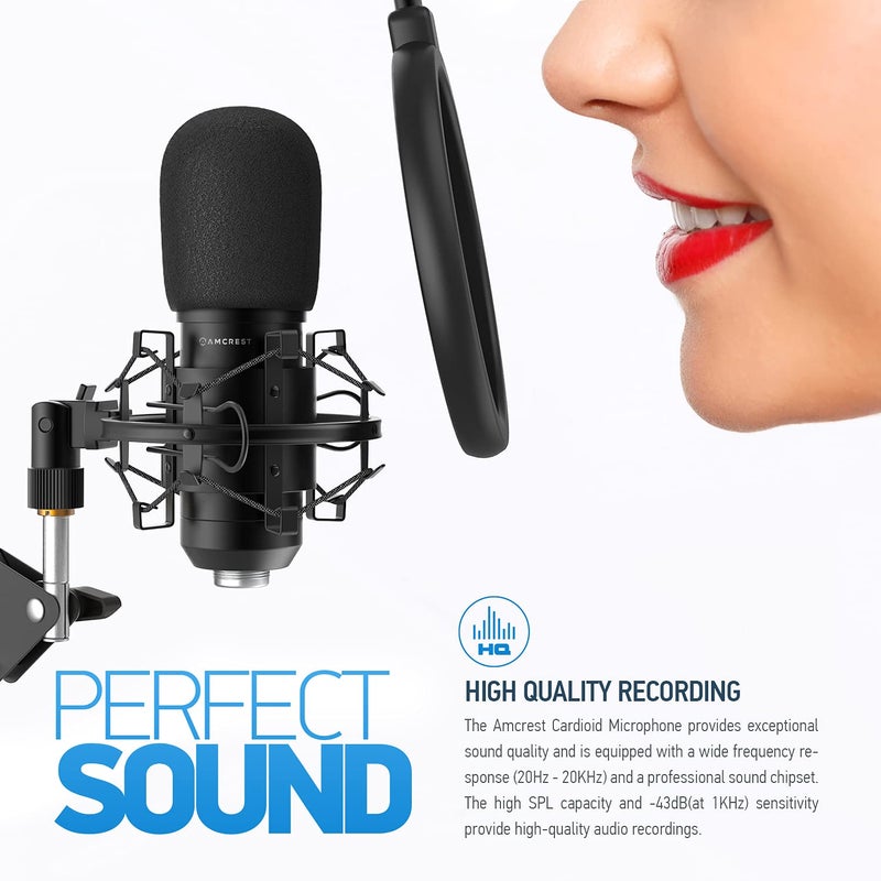 Amcrest USB Microphone for Voice Recordings, Podcasts, Gaming, Online Conferences, Live Streaming, Cardioid Microphone with Boom Arm, Pop-Filter, Shock Mount, AM430-BPS - Image 3