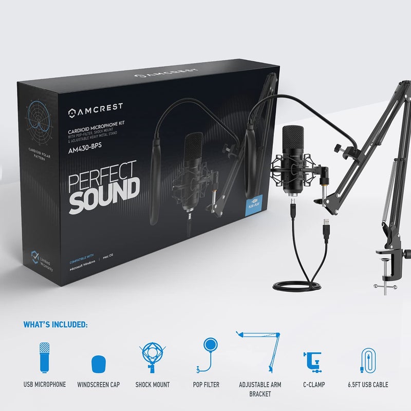 Amcrest USB Microphone for Voice Recordings, Podcasts, Gaming, Online Conferences, Live Streaming, Cardioid Microphone with Boom Arm, Pop-Filter, Shock Mount, AM430-BPS - Image 5