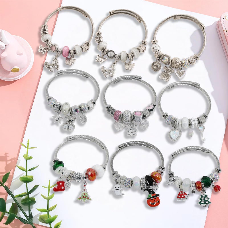 IUULOB Silver Women Bracelets - Adjustable Charm Bracelets for Women Birthday Gifts Favors Titanium Steel Bracelet Bundle Jewelry Kit (E: Bear - Stars) - Image 3