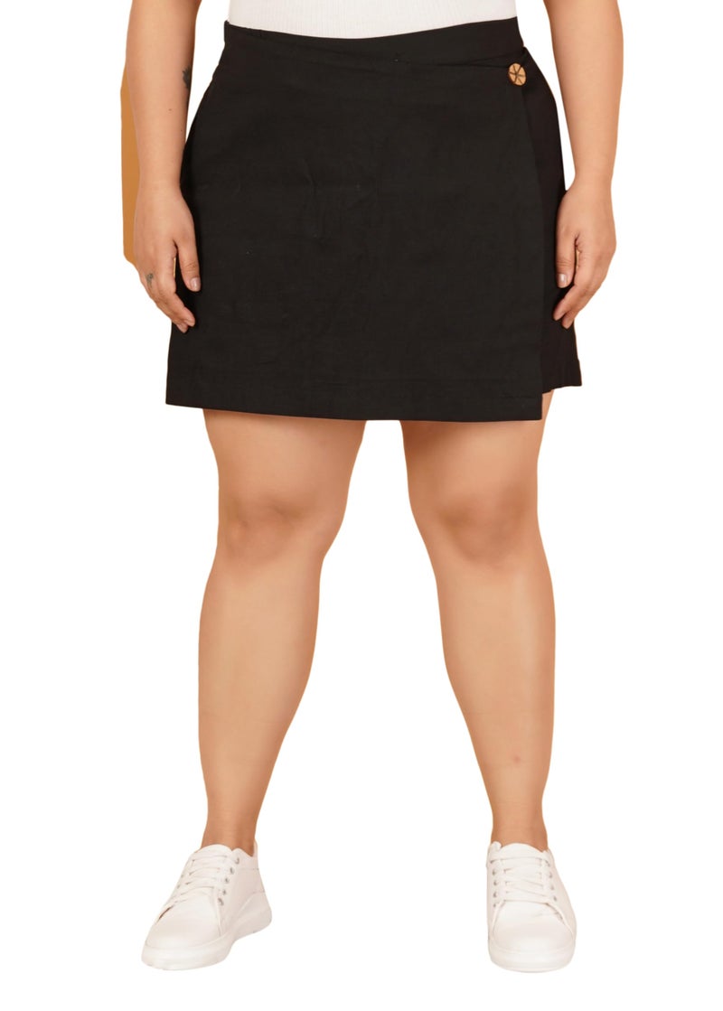 Indietoga Womens’s Plus Size Classic Stretchy Knee Length Cotton Skorts/Shorts (P10001574_Black Solid_3XL) - Image 1
