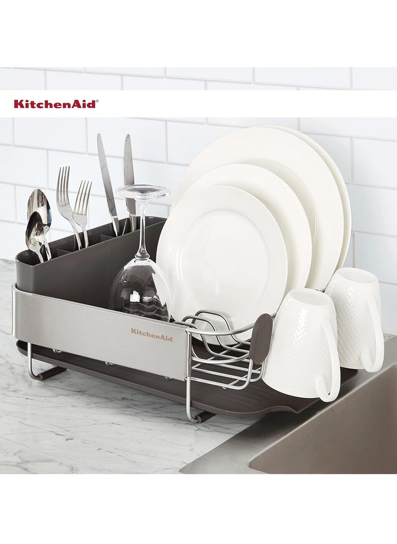 KitchenAid - KitchenAid Compact Dish Drying Rack With Stainless Steel Panel - Grey (16 in X 12.6 in x 6.2 in) - Image 1