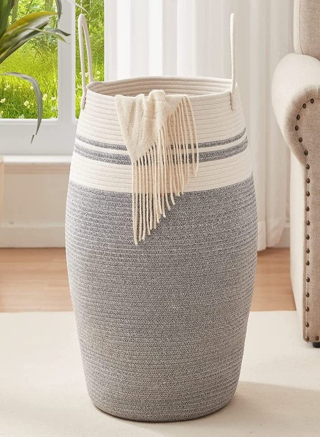 GRATIFY Extra Large Woven Laundry Hamper Basket with Heavy Duty Cotton Rope Handles for Clothes and Toys in Bedroom, Nursery Room, Bathroom, Collapsible, Mix Design 3 (MixGrey white) - Image 1