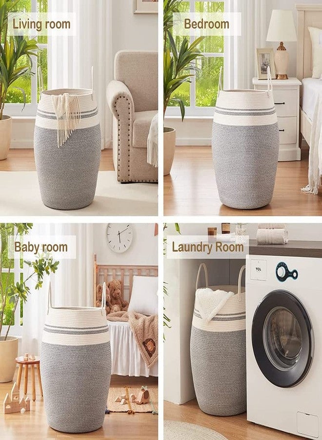 GRATIFY Extra Large Woven Laundry Hamper Basket with Heavy Duty Cotton Rope Handles for Clothes and Toys in Bedroom, Nursery Room, Bathroom, Collapsible, Mix Design 3 (MixGrey white) - Image 5