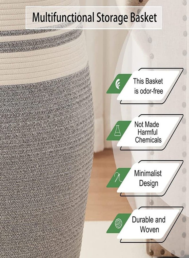 GRATIFY Extra Large Woven Laundry Hamper Basket with Heavy Duty Cotton Rope Handles for Clothes and Toys in Bedroom, Nursery Room, Bathroom, Collapsible, Mix Design 3 (MixGrey white) - Image 3