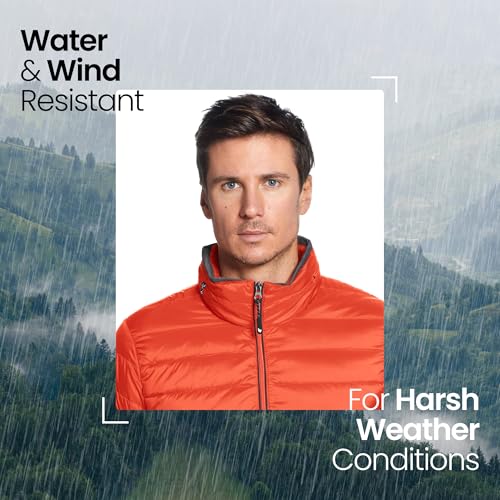 Weatherproof Men's Puffer Jacket, Lightweight Alternative Down Jacket with Packable Travel Neck Pillow, Travel-Ready Winter Jackets for Men, Water & Wind Resistant, Sunset, X-Large - Image 4