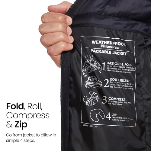 Weatherproof Men's Puffer Jacket, Lightweight Alternative Down Jacket with Packable Travel Neck Pillow, Travel-Ready Winter Jackets for Men, Water & Wind Resistant, Sunset, X-Large - Image 3