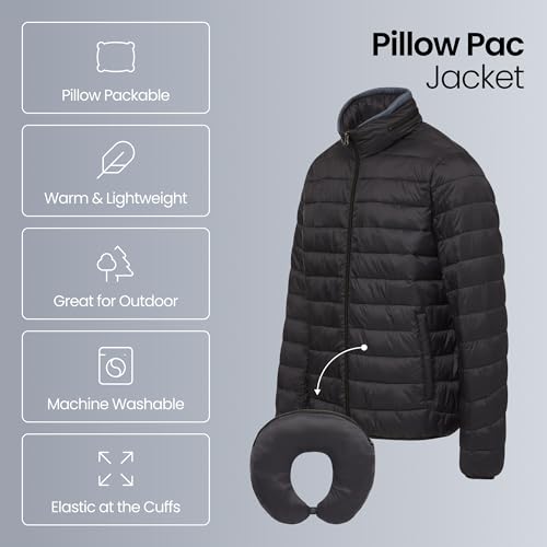 Weatherproof Men's Puffer Jacket, Lightweight Alternative Down Jacket with Packable Travel Neck Pillow, Travel-Ready Winter Jackets for Men, Water & Wind Resistant, Sunset, X-Large - Image 2