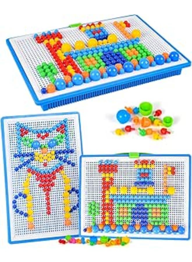 Mosaic Game for Children, Children's Game for Learning Colours, Mosaic with 296 Beads, Creative Educational Learning Toy for Boys Girls from 2 Years, Birthday Gift