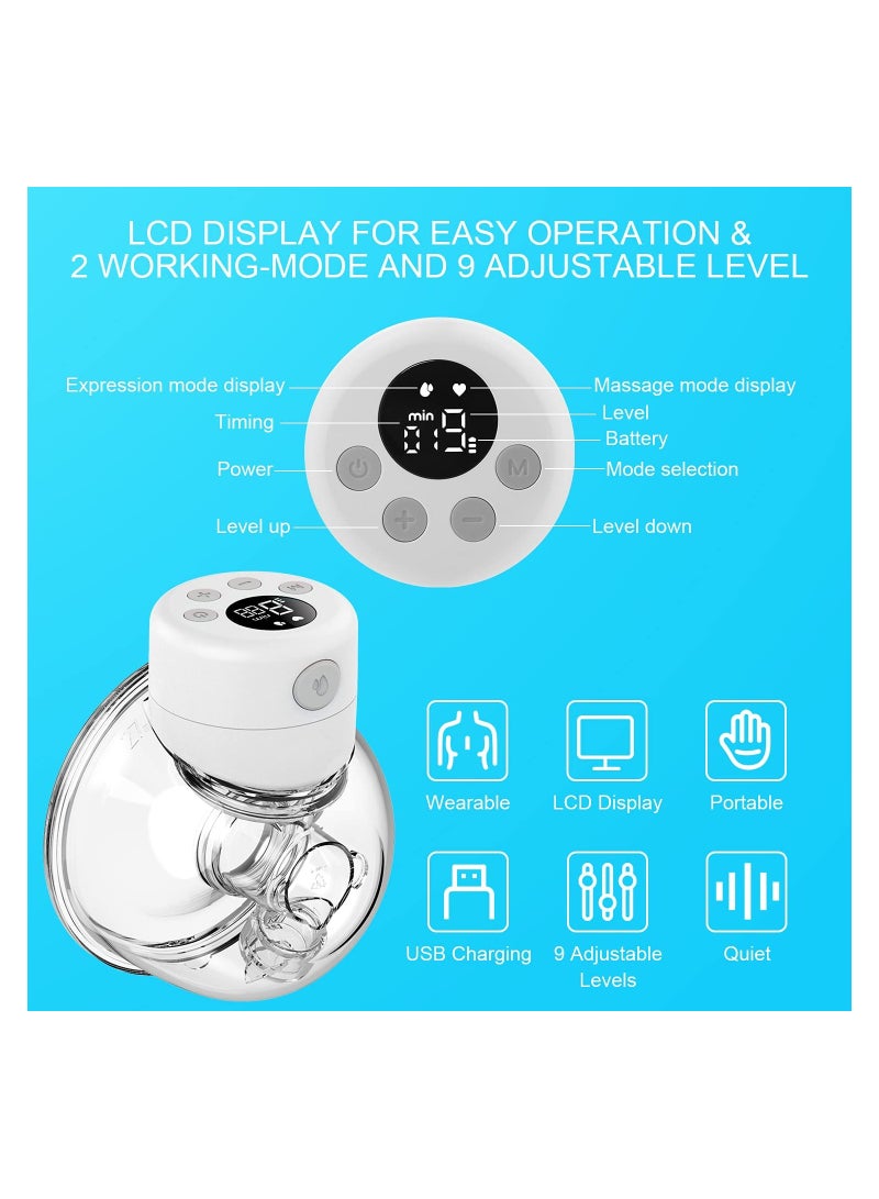 Wearable Breast Pump, S12 Hands Free Breast Pump, LCD Display, Low Noise  Painless, 2 Modes  9 Levels Electric Breast Pump Portable, 24mm Flange - Image 4