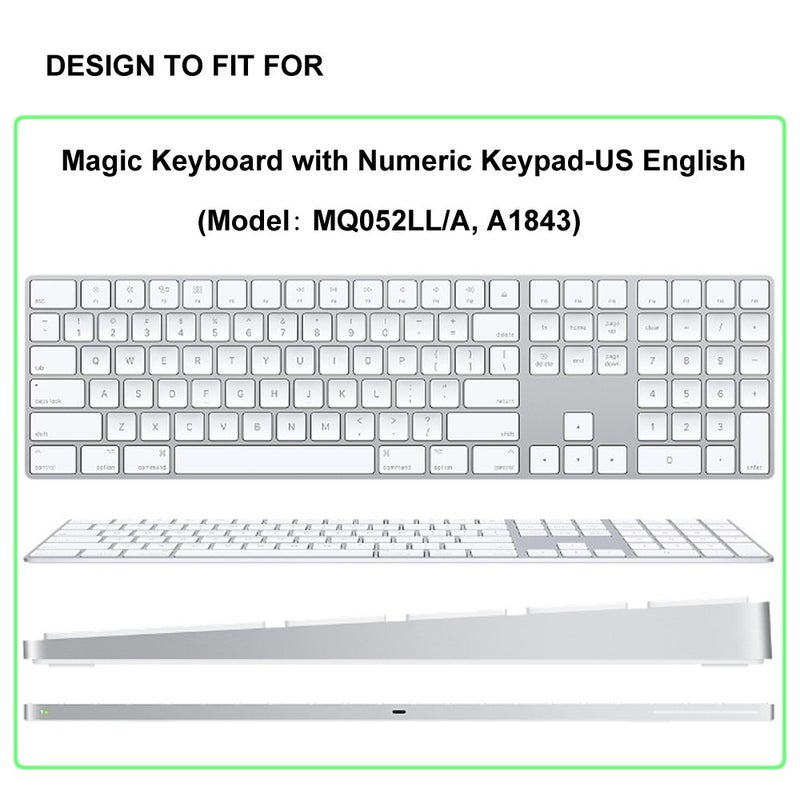 ProElife Keyboard Cover Skin for 2018 2017 Apple iMac Magic Keyboard with Numeric Keypad MQ052LL/A A1843 (Item Folded in Package) Ultra Thin Silicone Full Size Keyboard Protector, Transparent Clear - Image 2