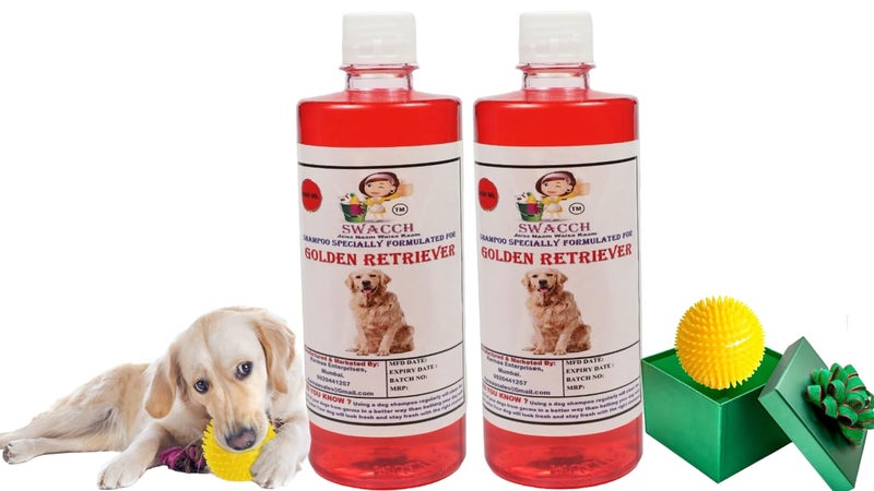 swacch Shampoo | Puppy Safe Shampoo | PH Balanced | Ditch to Itch for Golden Retriever Shampoo 500ml Packl of 2 (Strawberry) + Spike Ball Chew Toy Combo Pack - Image 1