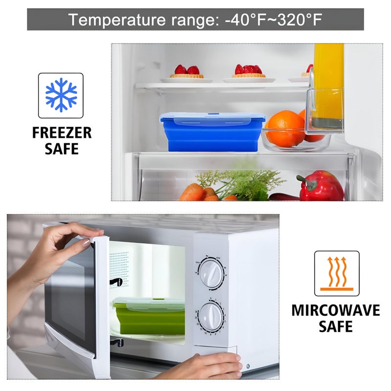 Collapsible Silicone Food Storage Containers Set (4 Pack) with Lids - BPA Free - Easy to Organize Your Kitchen - Microwave, Freezer (Blue) - Image 4