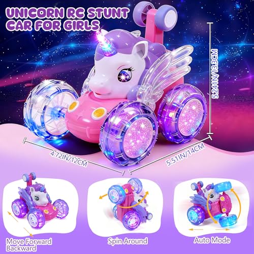 Logth Unicorn Toys RC Car for Girls 46 BeginnerFriendly Cute Remote Control Toy HighSpeed AllTerrain 360Flips Stunt Cool Blinky Lights Ideal Christmas Birthday Gift for Age 3 4 5 6 7 8 Purlple - Image 5