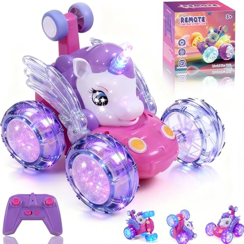 Logth Unicorn Toys RC Car for Girls 46 BeginnerFriendly Cute Remote Control Toy HighSpeed AllTerrain 360Flips Stunt Cool Blinky Lights Ideal Christmas Birthday Gift for Age 3 4 5 6 7 8 Purlple - Image 1