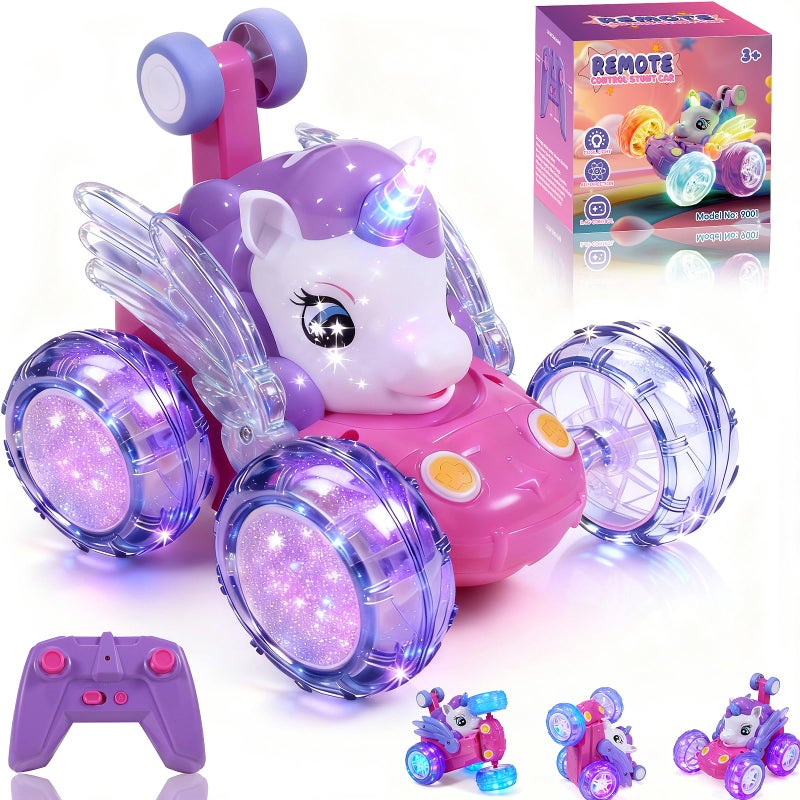 Logth Unicorn Toys RC Car for Girls 46 BeginnerFriendly Cute Remote Control Toy HighSpeed AllTerrain 360Flips Stunt Cool Blinky Lights Ideal Christmas Birthday Gift for Age 3 4 5 6 7 8 Purlple - Image 3