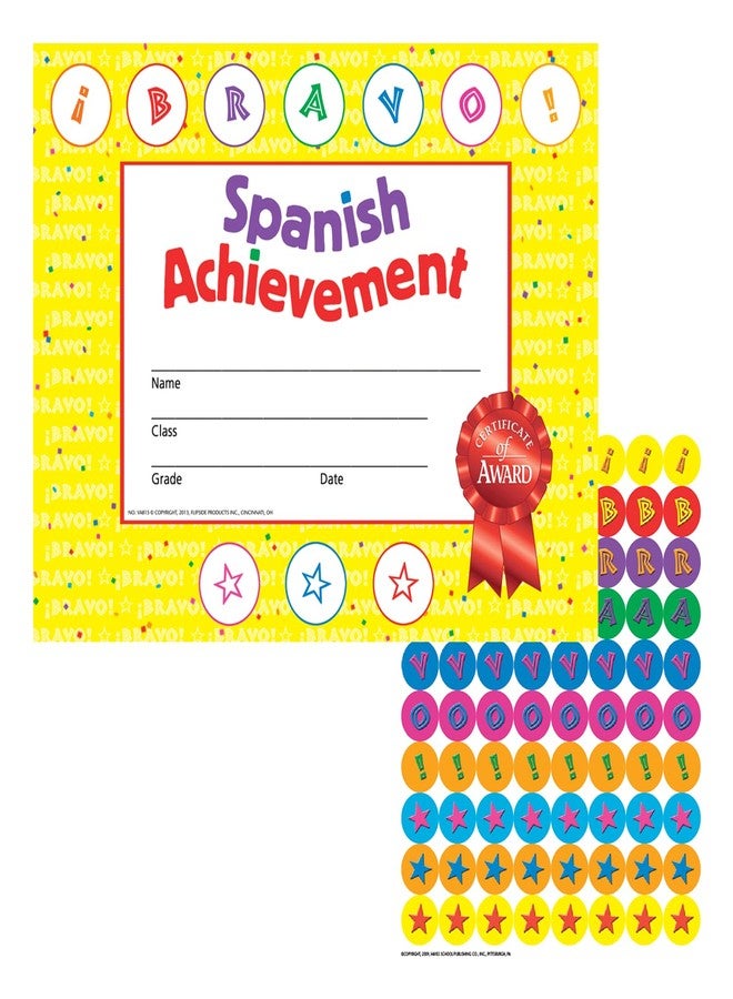Hayes Spanish Achievement Certificates & Reward Seals Set, Classroom Incentives for Student Recognition & Achievement Awards, 8.5" x 11" - 30 Certificates, 160 Reward Seals, Instructor Guide