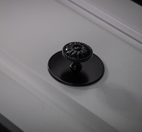 trust4care 4-Pack Euro-Style Matt Black Kitchen Cabinet Knobs, Zinc Round Farm House Dresser Knob Drawer Pulls Handles for Vintage Door, Victorian Floral Pattern - Image 4