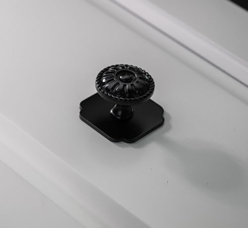 trust4care 4-Pack Euro-Style Matt Black Kitchen Cabinet Knobs, Zinc Round Farm House Dresser Knob Drawer Pulls Handles for Vintage Door, Victorian Floral Pattern - Image 3