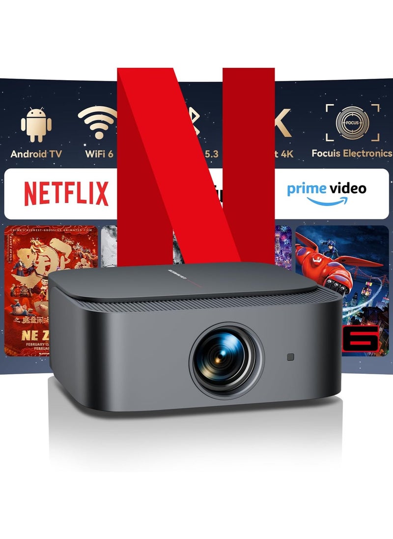 Generic 【Official Netflix】Focus Electronic 】Projector 4K 1080P Native Full HD Projector 25000 Lumens Home Cinema, WiFi Bluetooth Android Video Projector with YouTube/Prime Video  - Image 1
