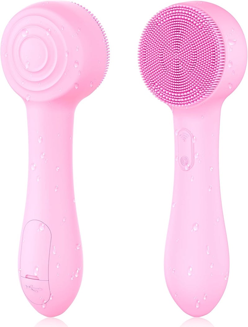 OUTIFUO Facial Cleansing Brush Silicone Face Scrubber Waterproof Rechargeable Exfoliator Massage Device for Men & Women, Deep Pore Cleansing, Exfoliating, Removing Blackhead Electric Face Scrub Brush (Pink) - Image 1