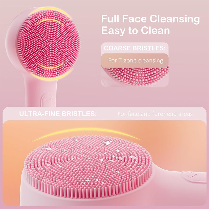 OUTIFUO Facial Cleansing Brush Silicone Face Scrubber Waterproof Rechargeable Exfoliator Massage Device for Men & Women, Deep Pore Cleansing, Exfoliating, Removing Blackhead Electric Face Scrub Brush (Pink) - Image 3