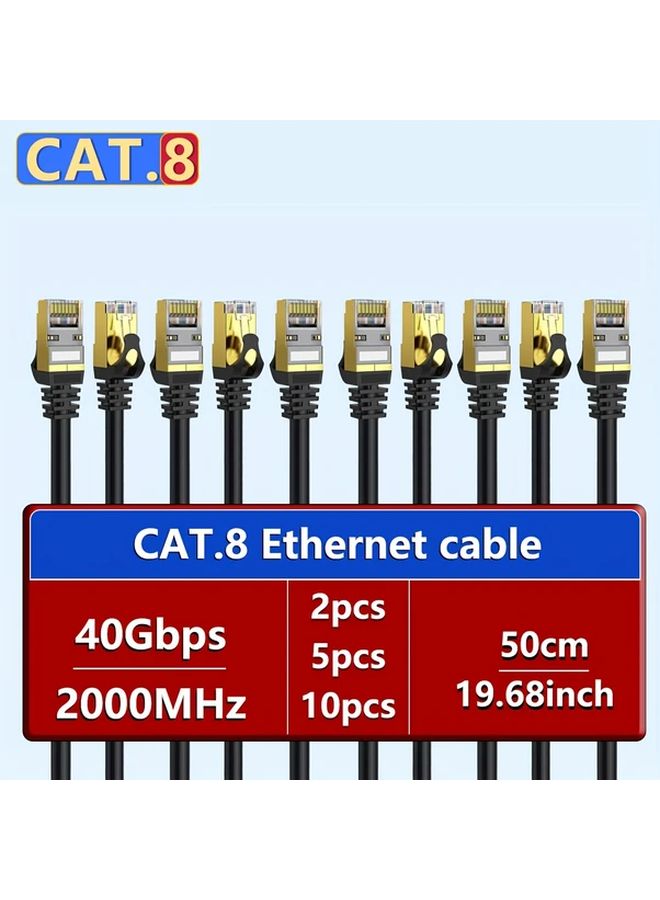 كابل إيثرنت CAT8 بطول 19.68 بوصة، عبوة من 10 قطع، سلك شبكة عالي السرعة 40 جيجابت في الثانية، موصل RJ45 للاستخدام الداخلي والخارجي - Image 1