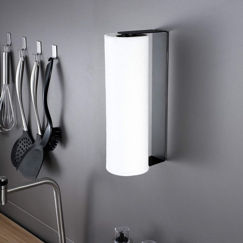 ZUNTO Black Paper Towel Holder Under Cabinet, Stainless Steel Kitchen Towel Holder Stick on Wall Vertical or Horizontal, Frees up Counter Space - Image 3