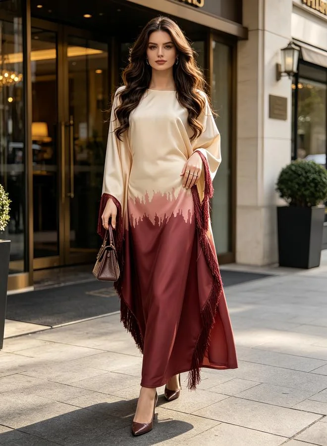Take Two Color Block Kaftan With Fringe Detail